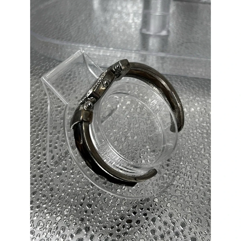 Vintage Tortoise Enamel White/Silver DIAL Women Bejeweled Cuff Rhinestone Watch